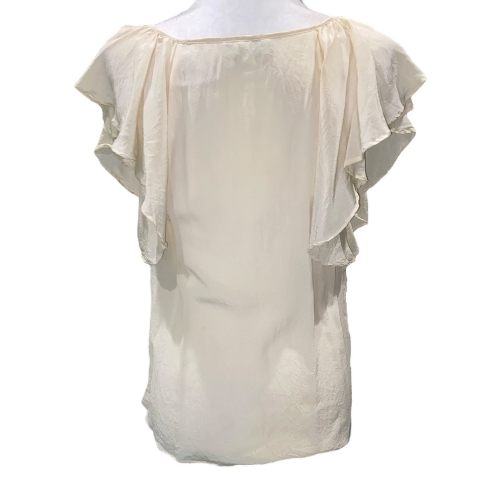 Anthropologie Lil Silk Ivory Flutter Sleeve Floral Sequin Top - 10 - Picture 7 of 12